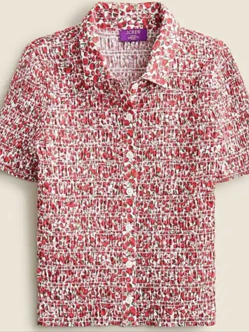 J. Crew Liberty Fabric Smocked Button-up Top Red Floral Sz XS Cottagecore Preppy - Picture 3 of 12